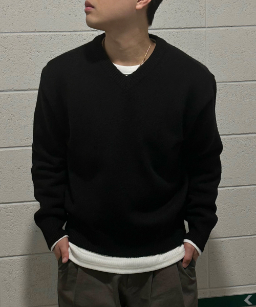 BASEMOMENT(ベースモーメント)の「キャッシュライク Vネック クロップニット ブラック(ニット/セーター・メンズ・その他・M/L)」の6枚目の写真