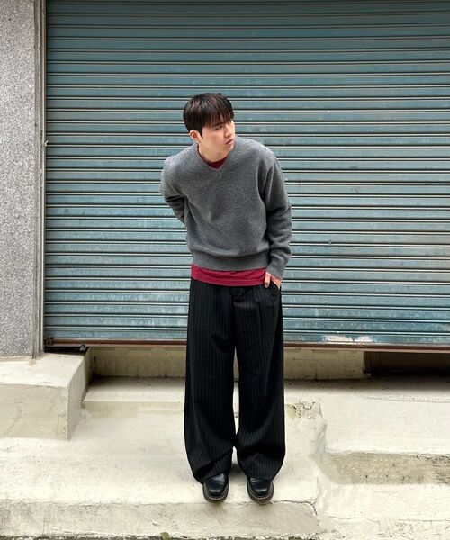 BASEMOMENT(ベースモーメント)の「キャッシュライク Vネック クロップニット ブラック(ニット/セーター・メンズ・その他・M/L)」の3枚目の写真