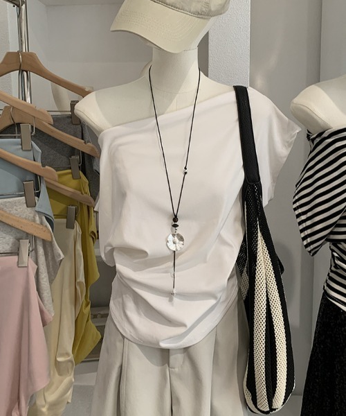 Mela(メラ)の「2WAYオフショルダー ドレープフィットトップス(Tシャツ/カットソー・レディース・ホワイト/ライトグレー/ピンク/グレー/クリーム/ネイビー/ブラック/ライトブルー・FREE)」の21枚目の写真