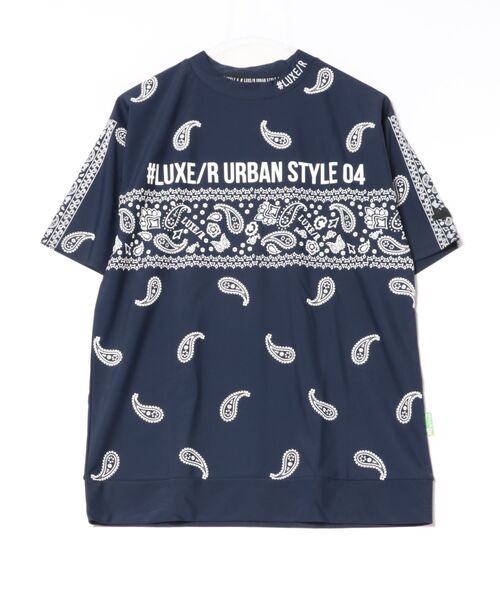 LUXE/R GOLF(ラグジュ ゴルフ)の「(RM)【LUXE/R GOLF】ストレッチ スムース 総柄 ハイネック Tシャツ(Tシャツ/カットソー・メンズ・ネイビー/チャコールグレー/ブラック/ホワイト・X-LARGE/LARGE/MEDIUM)」の4枚目の写真