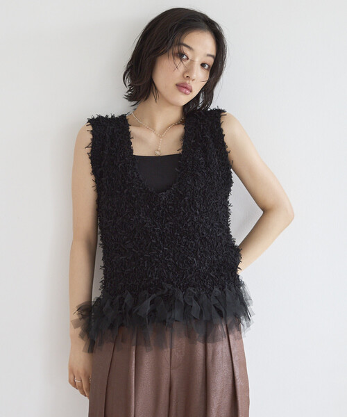 Firsthand(ファーストハンド)の「Firsthand/ファーストハンド 2WAY フリンジヘム ニットベスト(ベスト・レディース・オフホワイト/その他/ブラック・FREE)」の7枚目の写真