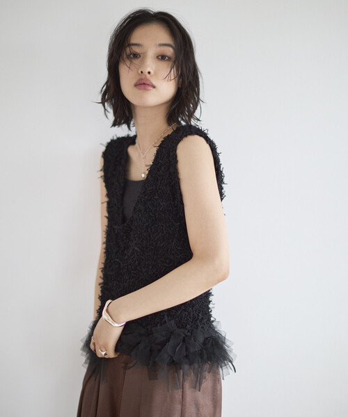 Firsthand(ファーストハンド)の「Firsthand/ファーストハンド 2WAY フリンジヘム ニットベスト(ベスト・レディース・オフホワイト/その他/ブラック・FREE)」の10枚目の写真