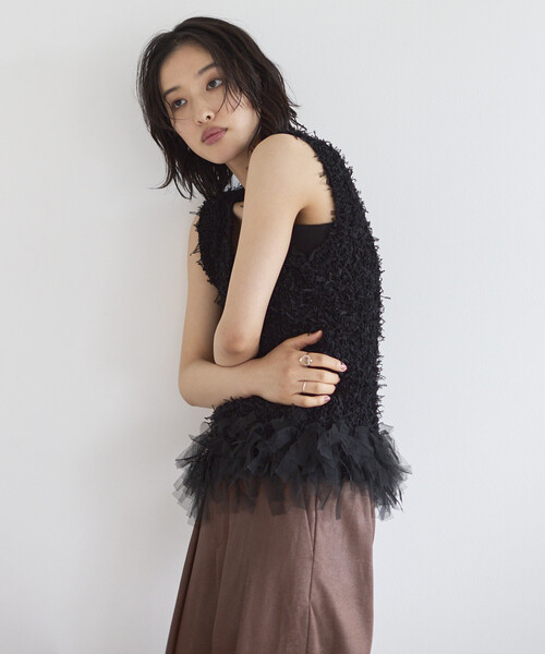 Firsthand(ファーストハンド)の「Firsthand/ファーストハンド 2WAY フリンジヘム ニットベスト(ベスト・レディース・オフホワイト/その他/ブラック・FREE)」の11枚目の写真