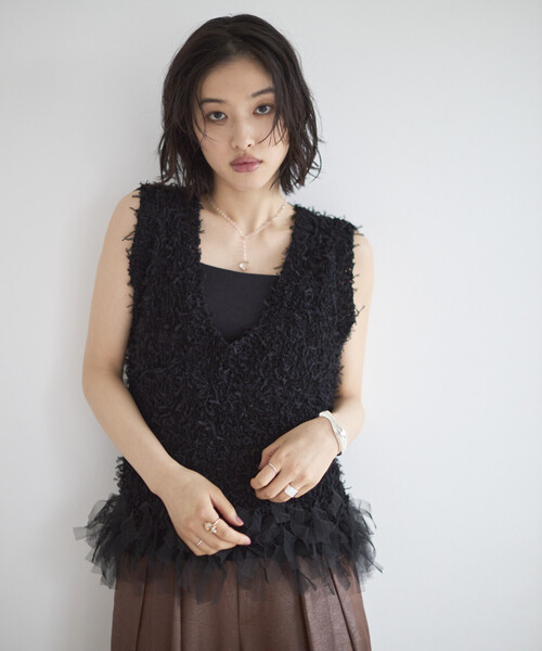 Firsthand(ファーストハンド)の「Firsthand/ファーストハンド 2WAY フリンジヘム ニットベスト(ベスト・レディース・オフホワイト/その他/ブラック・FREE)」の15枚目の写真