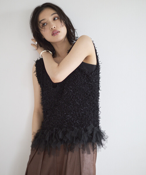 Firsthand(ファーストハンド)の「Firsthand/ファーストハンド 2WAY フリンジヘム ニットベスト(ベスト・レディース・オフホワイト/その他/ブラック・FREE)」の16枚目の写真