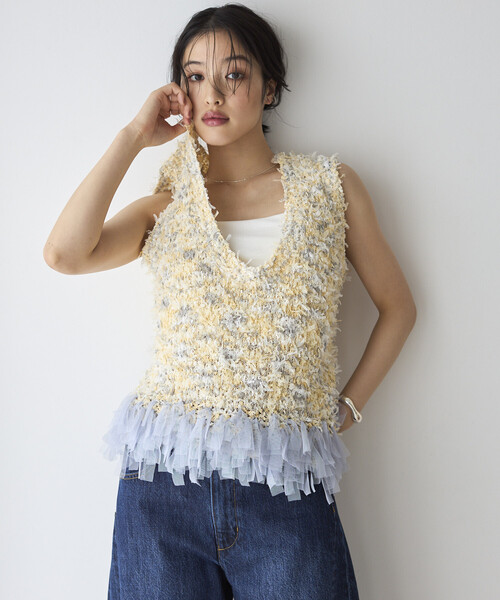 Firsthand(ファーストハンド)の「Firsthand/ファーストハンド 2WAY フリンジヘム ニットベスト(ベスト・レディース・オフホワイト/その他/ブラック・FREE)」の5枚目の写真