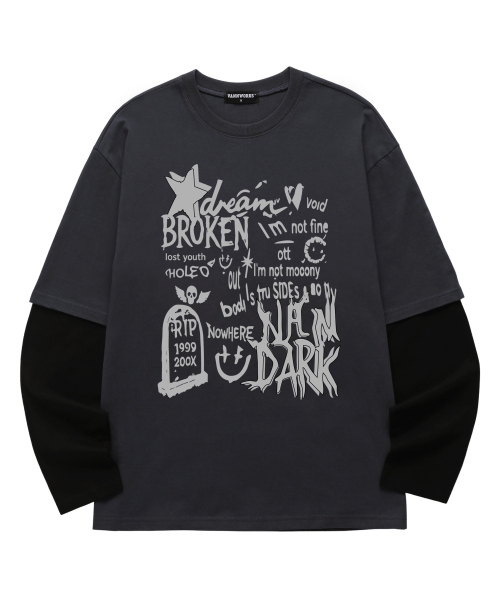 VANNWORKS（バンワークス）の「レイヤード BROKEN STAR ロングスリーブ (VVLL0220) チャコール/ブラック（Tシャツ/カットソー・メンズ・その他・SMALL/MEDIUM/LARGE/X-LARGE）」の3枚目の写真