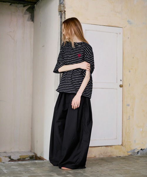 ROCHEM(ローシェン)の「ハートロゴ刺繍半袖ヘンリーネックボーダーTシャツ(Tシャツ/カットソー・メンズ・ブラウン/ブラック/グレー/カーキ・XS/S/M/L)」の12枚目の写真
