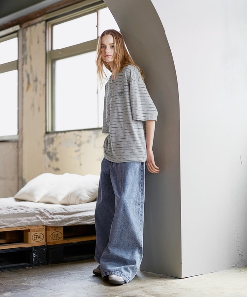 ROCHEM(ローシェン)の「ハートロゴ刺繍半袖ヘンリーネックボーダーTシャツ(Tシャツ/カットソー・メンズ・ブラウン/ブラック/グレー/カーキ・XS/S/M/L)」の18枚目の写真