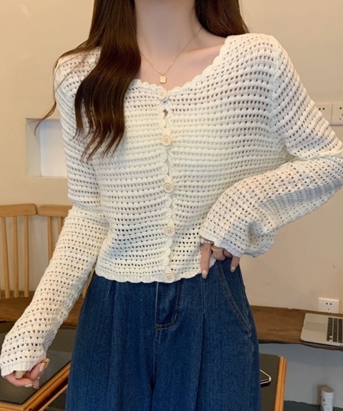 Beststore(ベストストア)の「涼やかフェミニン 透かし編みクロップドカーディガン トップス サマーニット(カーディガン/ボレロ・レディース・ブラック/ライトベージュ/ライトピンク/ライトブルー/ブラウン/ホワイト・FREE)」の10枚目の写真