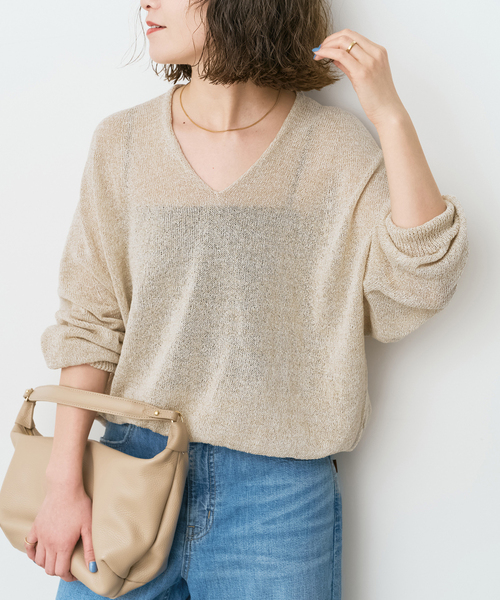 Spick & Span(スピックアンドスパン)の「ペーパーヤーンコクーンシルエットプルオーバー(ニット/セーター・レディース・ブラウン/ホワイト/ベージュ/サックスブルー・FREE)」の1枚目の写真