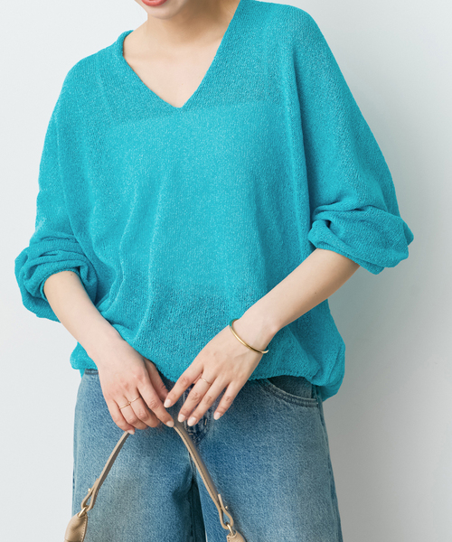 Spick & Span(スピックアンドスパン)の「ペーパーヤーンコクーンシルエットプルオーバー(ニット/セーター・レディース・ブラウン/ホワイト/ベージュ/サックスブルー・FREE)」の4枚目の写真