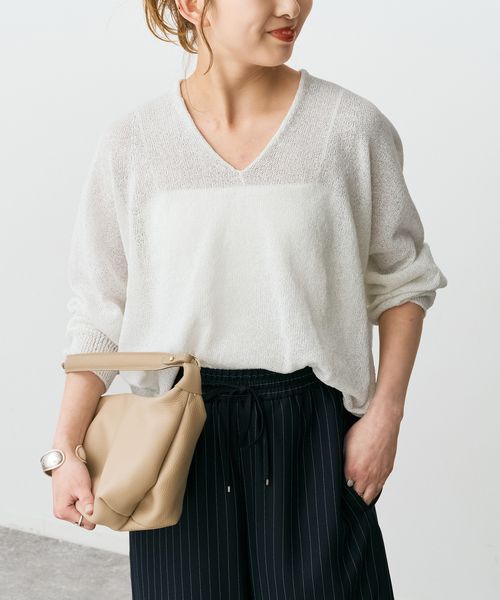 Spick & Span(スピックアンドスパン)の「ペーパーヤーンコクーンシルエットプルオーバー(ニット/セーター・レディース・ブラウン/ホワイト/ベージュ/サックスブルー・FREE)」の11枚目の写真