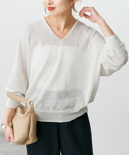 Spick & Span(スピックアンドスパン)の「ペーパーヤーンコクーンシルエットプルオーバー(ニット/セーター・レディース・ブラウン/ホワイト/ベージュ/サックスブルー・FREE)」の12枚目の写真