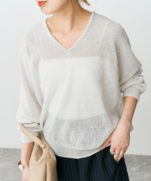 Spick & Span(スピックアンドスパン)の「ペーパーヤーンコクーンシルエットプルオーバー(ニット/セーター・レディース・ブラウン/ホワイト/ベージュ/サックスブルー・FREE)」の13枚目の写真