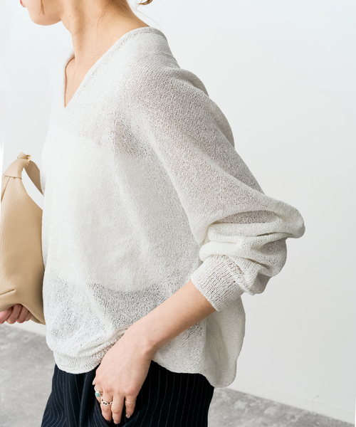 Spick & Span(スピックアンドスパン)の「ペーパーヤーンコクーンシルエットプルオーバー(ニット/セーター・レディース・ブラウン/ホワイト/ベージュ/サックスブルー・FREE)」の14枚目の写真
