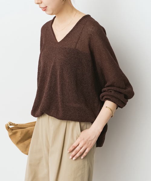 Spick & Span(スピックアンドスパン)の「ペーパーヤーンコクーンシルエットプルオーバー(ニット/セーター・レディース・ブラウン/ホワイト/ベージュ/サックスブルー・FREE)」の19枚目の写真