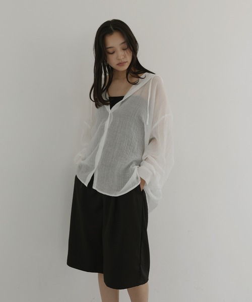 hellam(へラム)の「シアーワッシャーフーディーシャツ(シャツ/ブラウス・レディース・ブルー/ブラック/ホワイト/イエロー・FREE)」の6枚目の写真