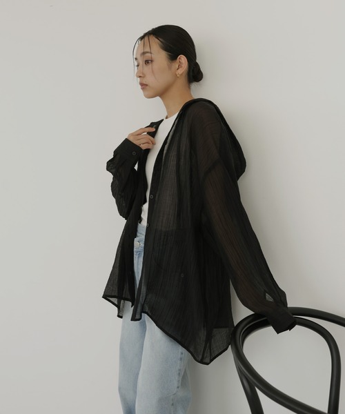 hellam(へラム)の「シアーワッシャーフーディーシャツ(シャツ/ブラウス・レディース・ブルー/ブラック/ホワイト/イエロー・FREE)」の16枚目の写真