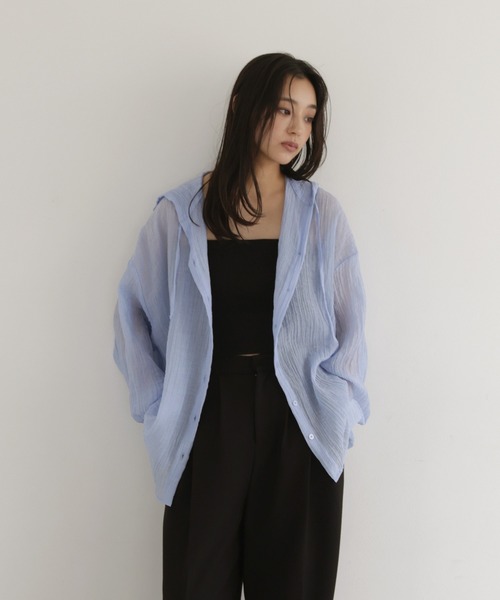 hellam(へラム)の「シアーワッシャーフーディーシャツ(シャツ/ブラウス・レディース・ブルー/ブラック/ホワイト/イエロー・FREE)」の22枚目の写真