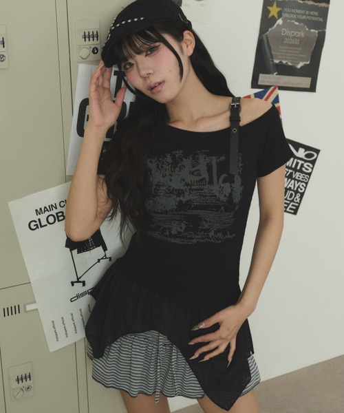 dispark(ディスパーク)の「DISPARK/ショルダーSSベルトイレヘムトップ(Tシャツ/カットソー・レディース・ホワイト/ブラック・FREE)」の12枚目の写真