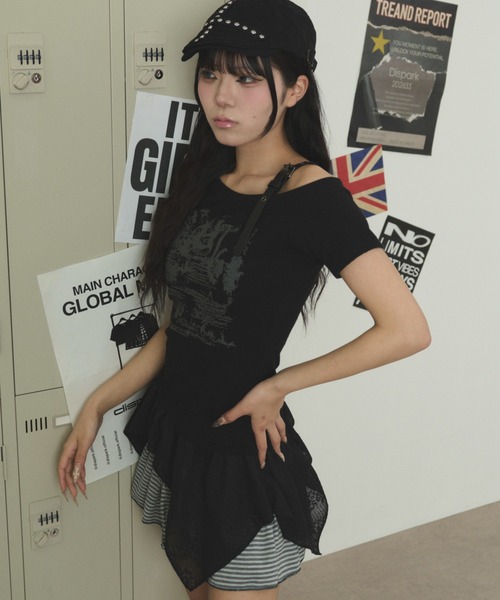 dispark(ディスパーク)の「DISPARK/ショルダーSSベルトイレヘムトップ(Tシャツ/カットソー・レディース・ホワイト/ブラック・FREE)」の13枚目の写真