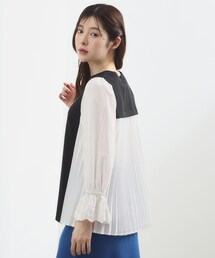 grove | 【洗える・体型カバー】袖口レース・バックプリーツトップス(Tシャツ/カットソー)