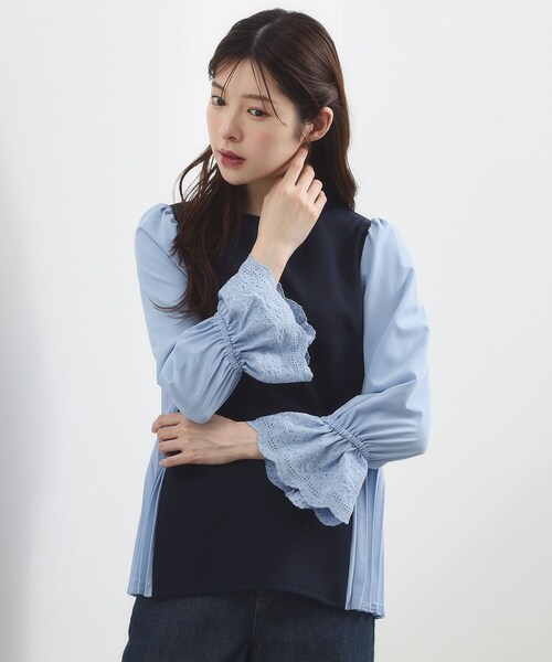 grove(グローブ)の「【洗える・体型カバー】袖口レース・バックプリーツトップス(Tシャツ/カットソー・レディース・ブラック系4/ネイビー系4・02/03/04/05/01)」の2枚目の写真