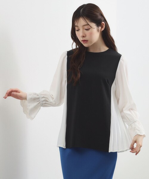 grove(グローブ)の「【洗える・体型カバー】袖口レース・バックプリーツトップス(Tシャツ/カットソー・レディース・ブラック系4/ネイビー系4・02/03/04/05/01)」の3枚目の写真