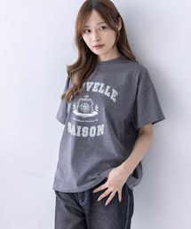 CLEAR BASIC | カレッジプリントビッグTシャツ［骨格ナチュラル/オーバーサイズ/体型カバー/カジュアル］(Tシャツ/カットソー)