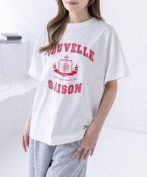 CLEAR BASIC | カレッジプリントビッグTシャツ［骨格ナチュラル/オーバーサイズ/体型カバー/カジュアル］(Tシャツ/カットソー)