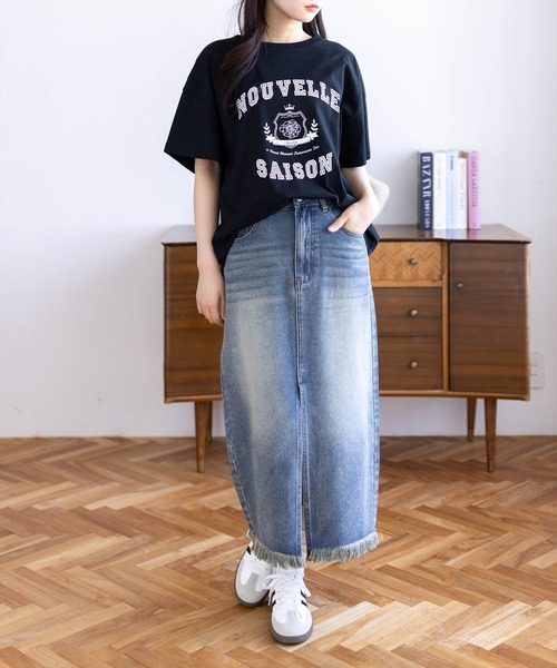 CLEAR BASIC（クリアベーシック）の「カレッジプリントビッグTシャツ［骨格ナチュラル/オーバーサイズ/体型カバー/カジュアル］（Tシャツ/カットソー・レディース・ホワイト系その他/ブラック/グレー/ホワイト系その他2・F）」の20枚目の写真