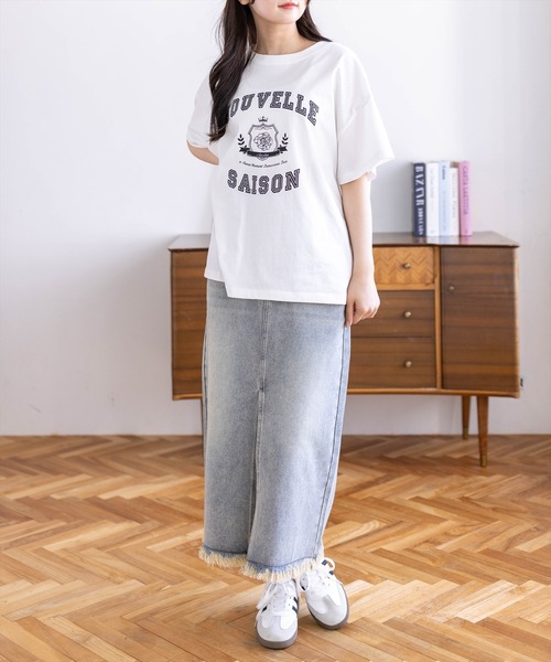 CLEAR BASIC（クリアベーシック）の「カレッジプリントビッグTシャツ［骨格ナチュラル/オーバーサイズ/体型カバー/カジュアル］（Tシャツ/カットソー・レディース・ホワイト系その他/ブラック/グレー/ホワイト系その他2・F）」の6枚目の写真