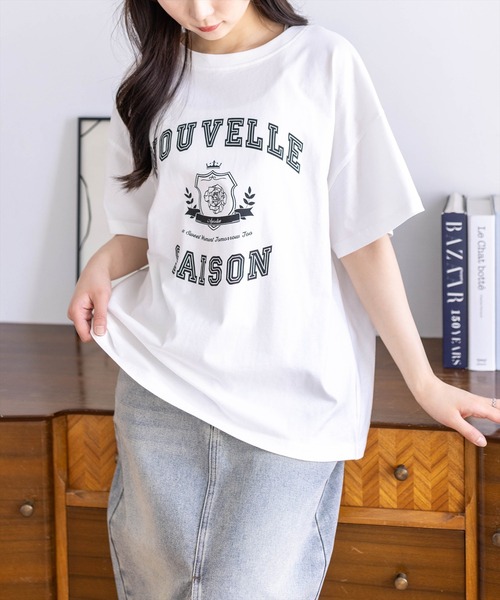 CLEAR BASIC（クリアベーシック）の「カレッジプリントビッグTシャツ［骨格ナチュラル/オーバーサイズ/体型カバー/カジュアル］（Tシャツ/カットソー・レディース・ホワイト系その他/ブラック/グレー/ホワイト系その他2・F）」の7枚目の写真