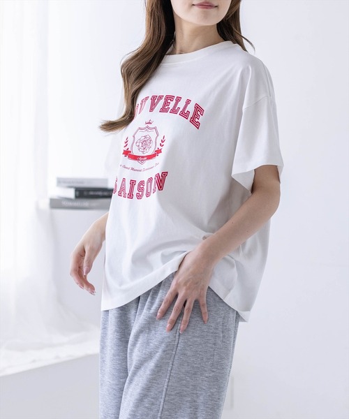 CLEAR BASIC（クリアベーシック）の「カレッジプリントビッグTシャツ［骨格ナチュラル/オーバーサイズ/体型カバー/カジュアル］（Tシャツ/カットソー・レディース・ホワイト系その他/ブラック/グレー/ホワイト系その他2・F）」の16枚目の写真
