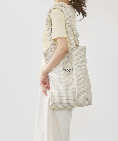 P.V.T(ピーブイティー)の「ギャザーハンドルチェックトートバッグ(トートバッグ・レディース・White/Yellow/ブルー・F)」の2枚目の写真
