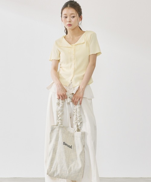 P.V.T(ピーブイティー)の「ギャザーハンドルチェックトートバッグ(トートバッグ・レディース・White/Yellow/ブルー・F)」の9枚目の写真