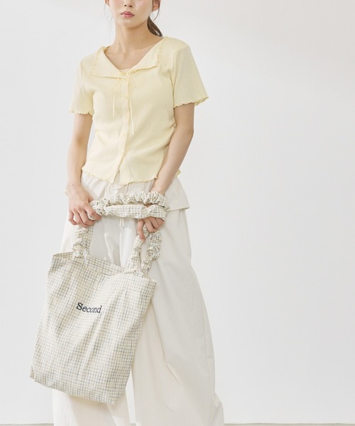 P.V.T(ピーブイティー)の「ギャザーハンドルチェックトートバッグ(トートバッグ・レディース・White/Yellow/ブルー・F)」の11枚目の写真