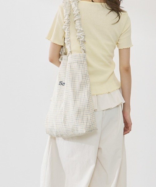 P.V.T(ピーブイティー)の「ギャザーハンドルチェックトートバッグ(トートバッグ・レディース・White/Yellow/ブルー・F)」の10枚目の写真