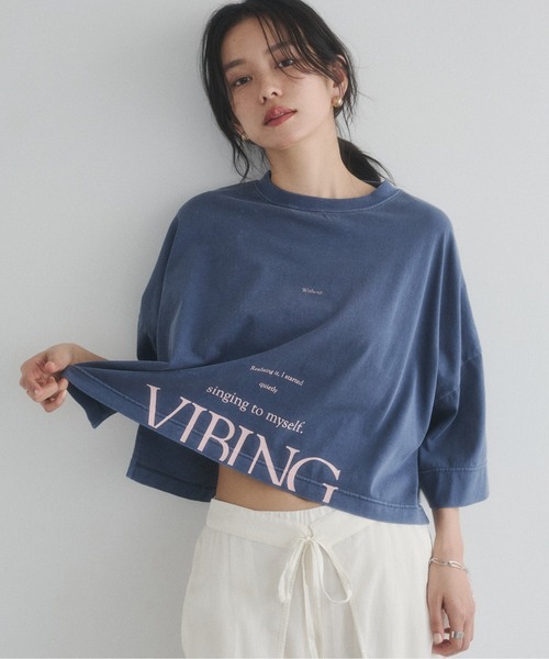 hunch(ハンチ)の「ワイドショート ロゴTシャツ(Tシャツ/カットソー・レディース・ベージュ/ネイビー/オフホワイト/チャコールグレー・FREE)」の18枚目の写真