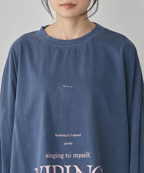 hunch（ハンチ）の「ワイドショート ロゴTシャツ（Tシャツ/カットソー・レディース・ベージュ/ネイビー/オフホワイト/チャコールグレー・FREE）」の8枚目の写真