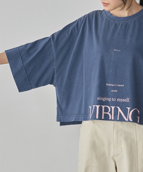 hunch（ハンチ）の「ワイドショート ロゴTシャツ（Tシャツ/カットソー・レディース・ベージュ/ネイビー/オフホワイト/チャコールグレー・FREE）」の9枚目の写真