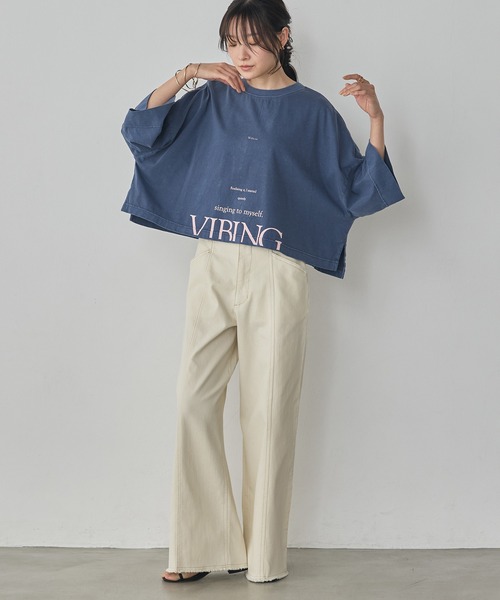 hunch(ハンチ)の「ワイドショート ロゴTシャツ(Tシャツ/カットソー・レディース・ベージュ/ネイビー/オフホワイト/チャコールグレー・FREE)」の17枚目の写真
