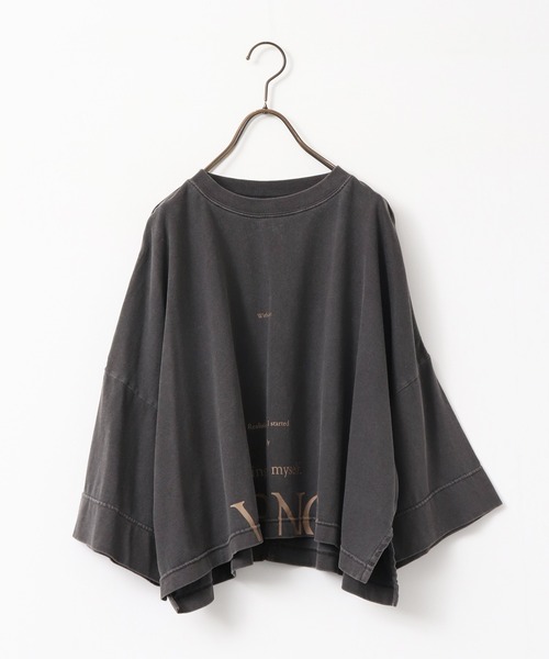 hunch（ハンチ）の「ワイドショート ロゴTシャツ（Tシャツ/カットソー・レディース・ベージュ/ネイビー/オフホワイト/チャコールグレー・FREE）」の21枚目の写真