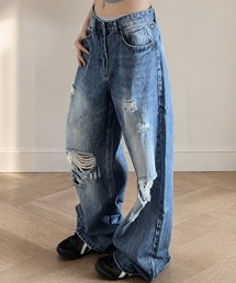 ダメージワイドデニムパンツ