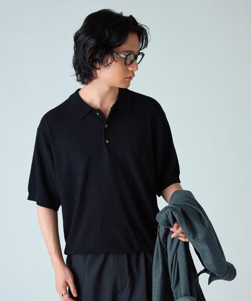 24SS Blanc YM 黒 Vネック ニットポロシャツ セール】C/Ny ブークレ ニットポロシャツ（ポロシャツ）｜NANO