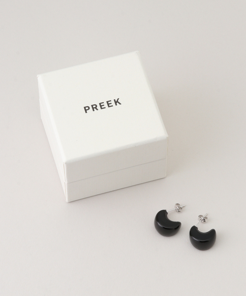 FRAMeWORK(フレームワーク)の「PREEK/プリーク how raw stone moon hoop(ピアス(両耳用)・レディース・ブラック・FREE)」の8枚目の写真