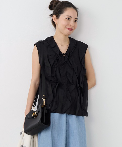 normment(ノーメント)の「【normment】フリルブラウス-COTTON RAYON FRILL BL(シャツ/ブラウス・レディース・ブラック/ダークブラウン・FREE)」の11枚目の写真