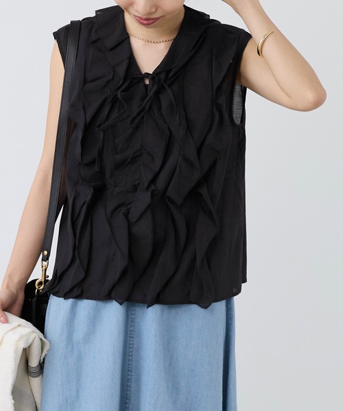 normment(ノーメント)の「【normment】フリルブラウス-COTTON RAYON FRILL BL(シャツ/ブラウス・レディース・ブラック/ダークブラウン・FREE)」の12枚目の写真