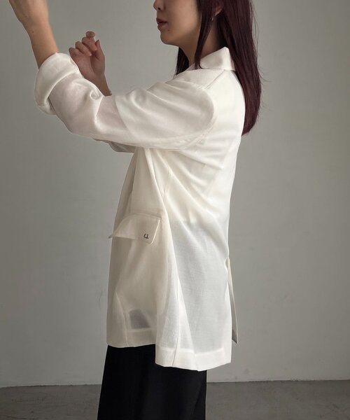 CAPRICIEUX LE'MAGE(カプリシューレマージュ)の「【防シワ/毛玉防止/手洗い可】〈C.L〉シアーテーラードジャケット(テーラードジャケット・レディース・ベージュ/ブラック/ホワイト系その他・36/38)」の22枚目の写真